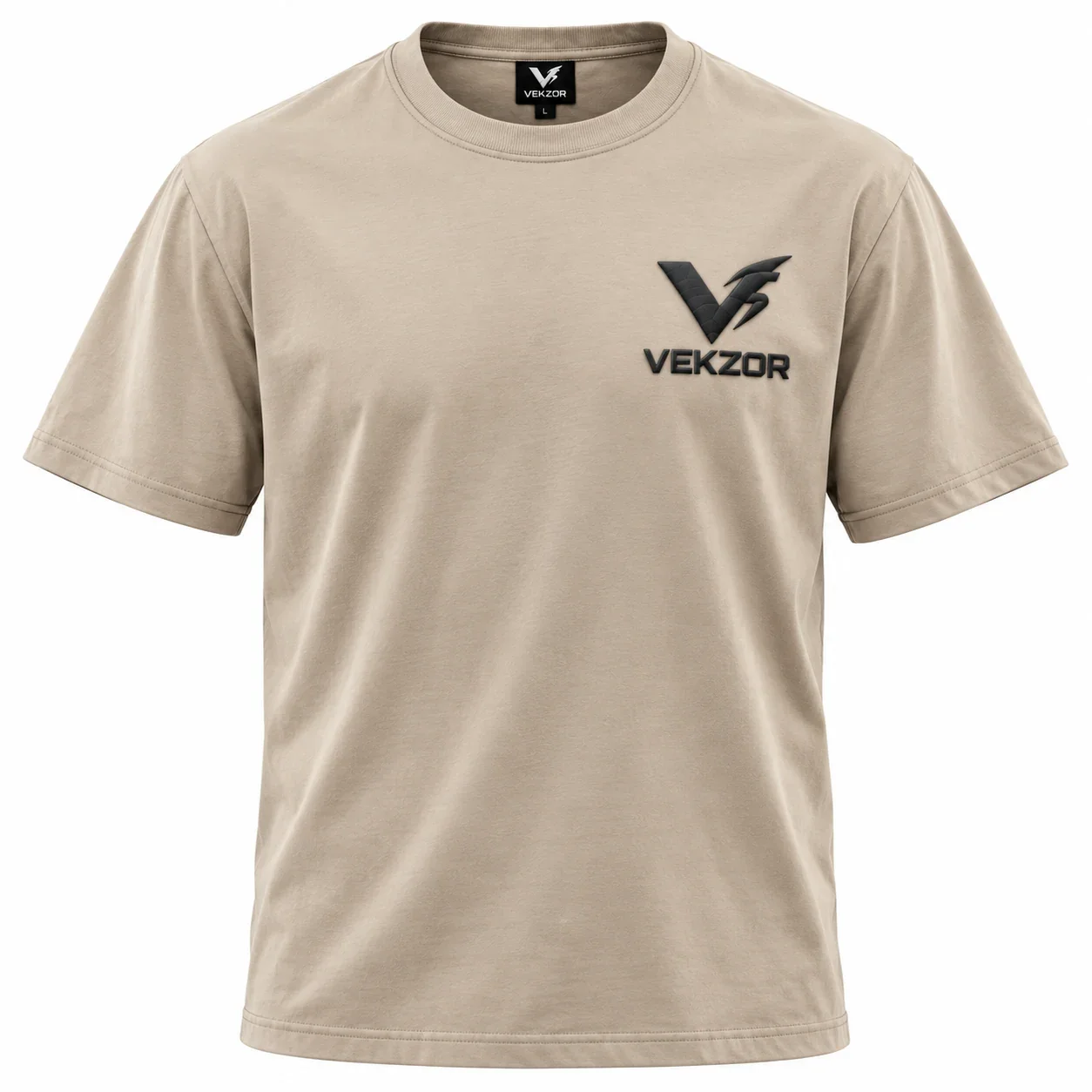 VEKZOR Classic Fit Ringspun Cotton Crew Tee - Front Center View with performance cut and chest crest