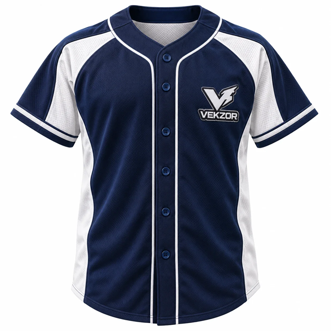 VEKZOR Junior Baseball Practice Jersey - Front Center View with performance cut and chest crest