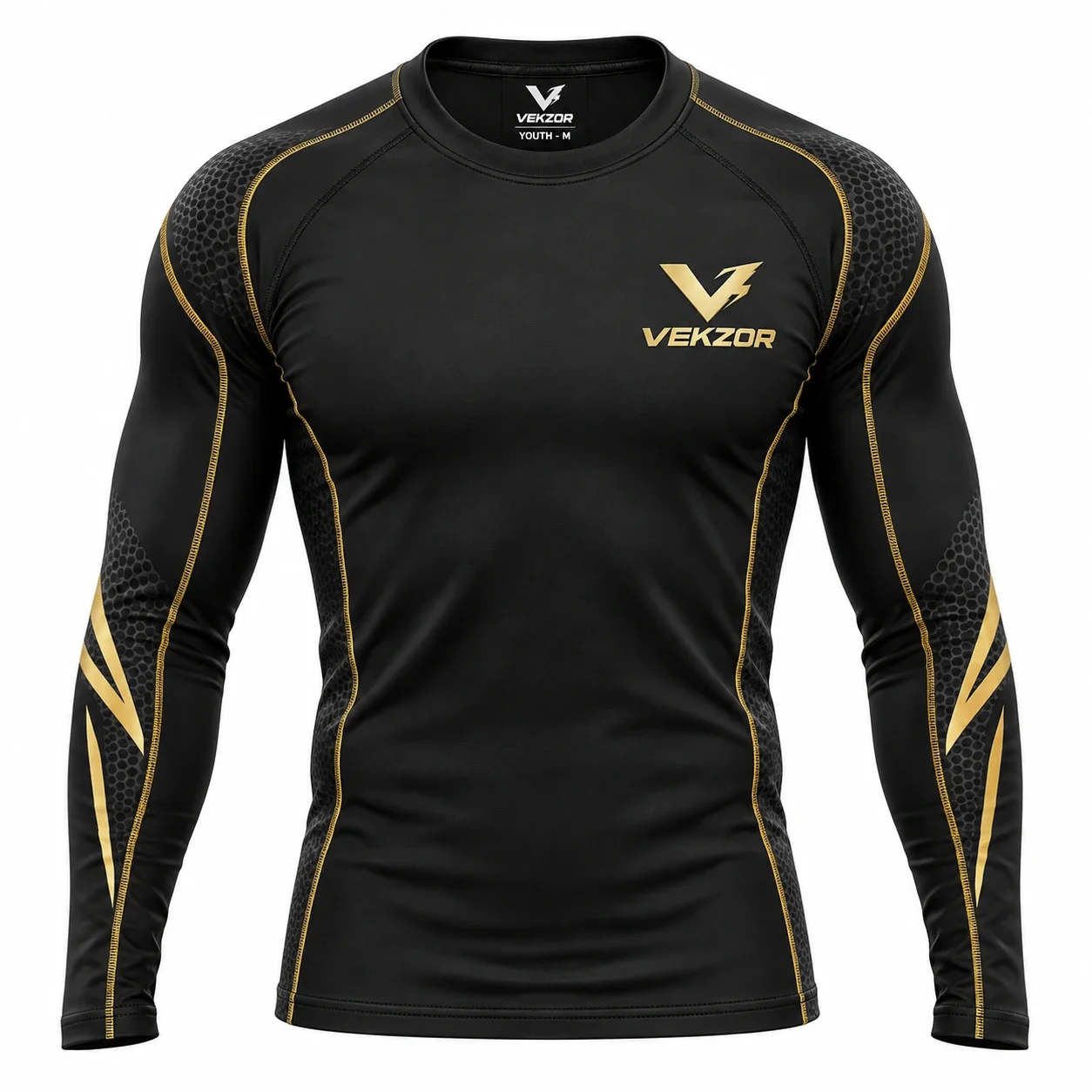 VEKZOR Youth Compression Base Layer Set - Front Center View with performance cut and chest crest