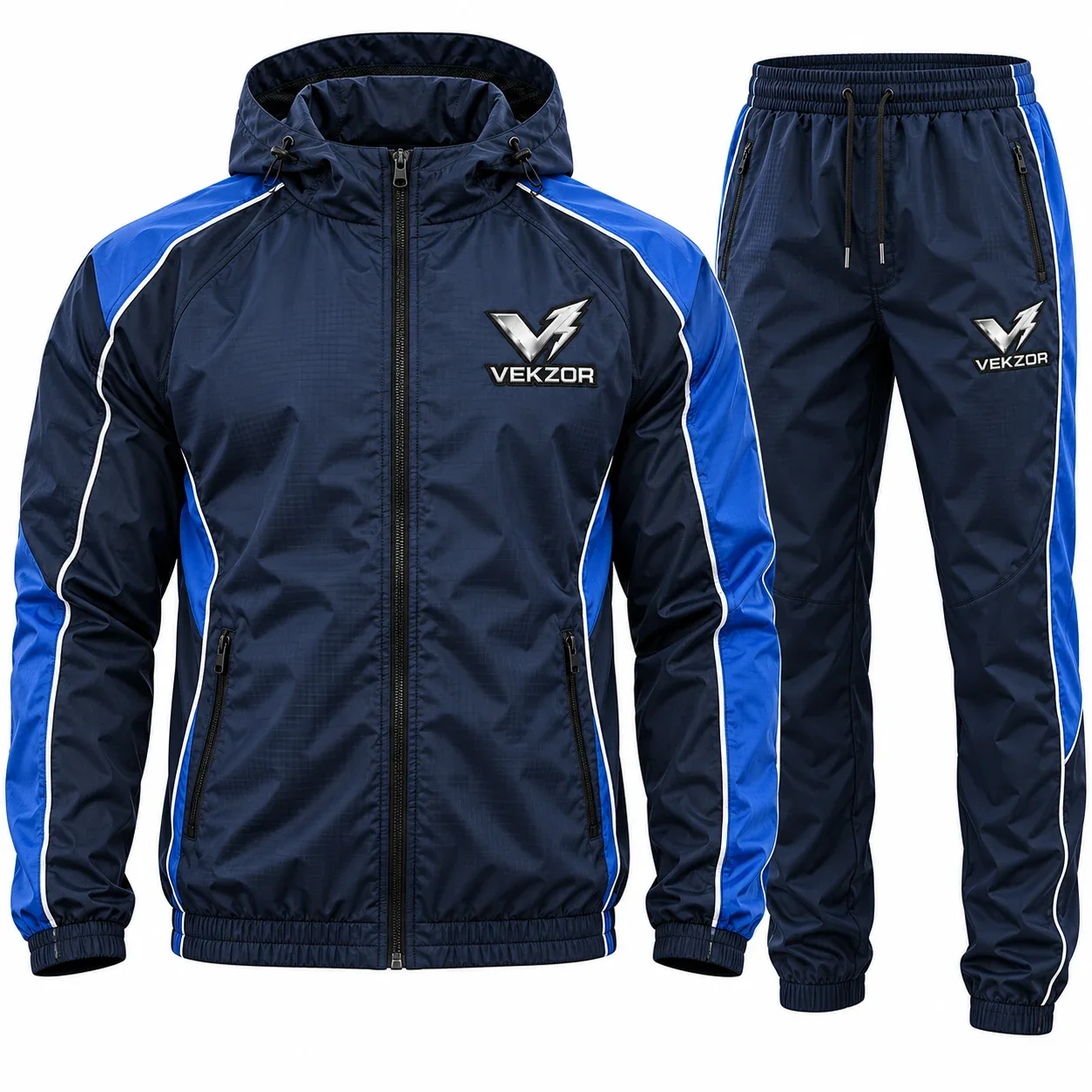 VEKZOR Windbreaker Ripstop Track Jacket & Pants Set - Front Center View with performance cut and chest crest