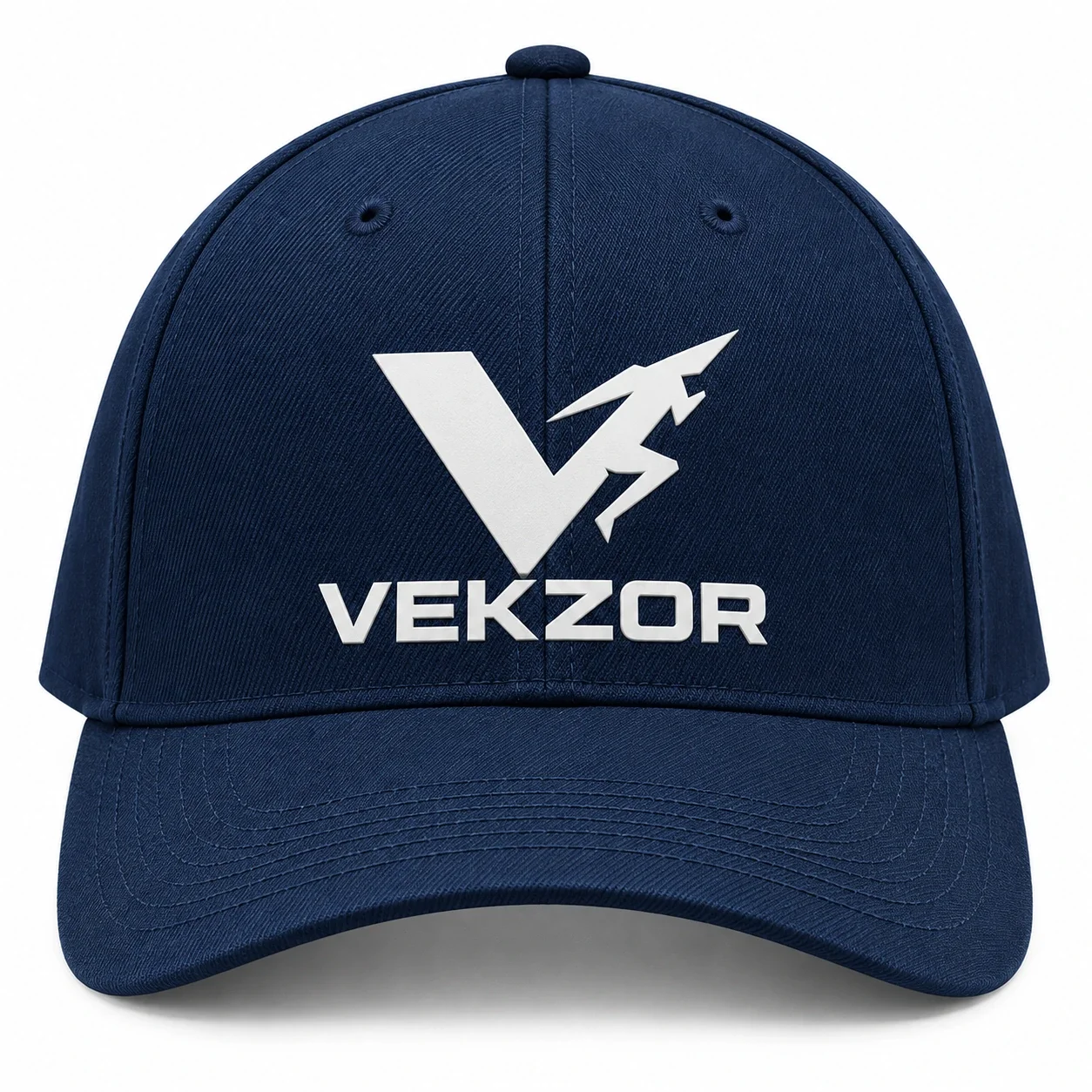 VEKZOR Structured Fitted Baseball Cap - Front Center View with performance cut and chest crest