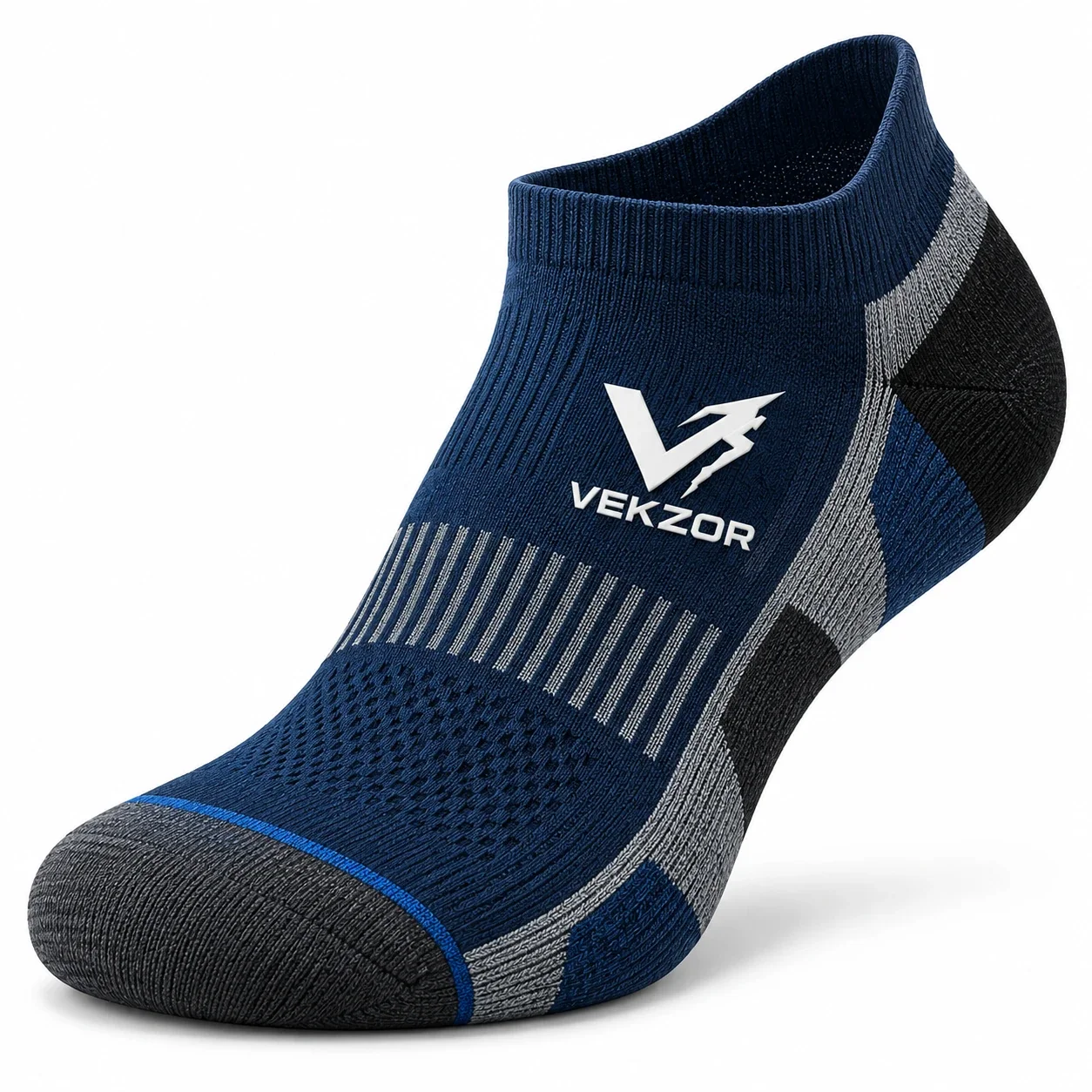 VEKZOR Performance Ankle Socks (3-Pack) - Front Center View with performance cut and chest crest