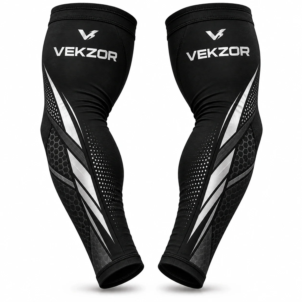 VEKZOR Compression Arm Sleeve Set - Front Center View with performance cut and chest crest