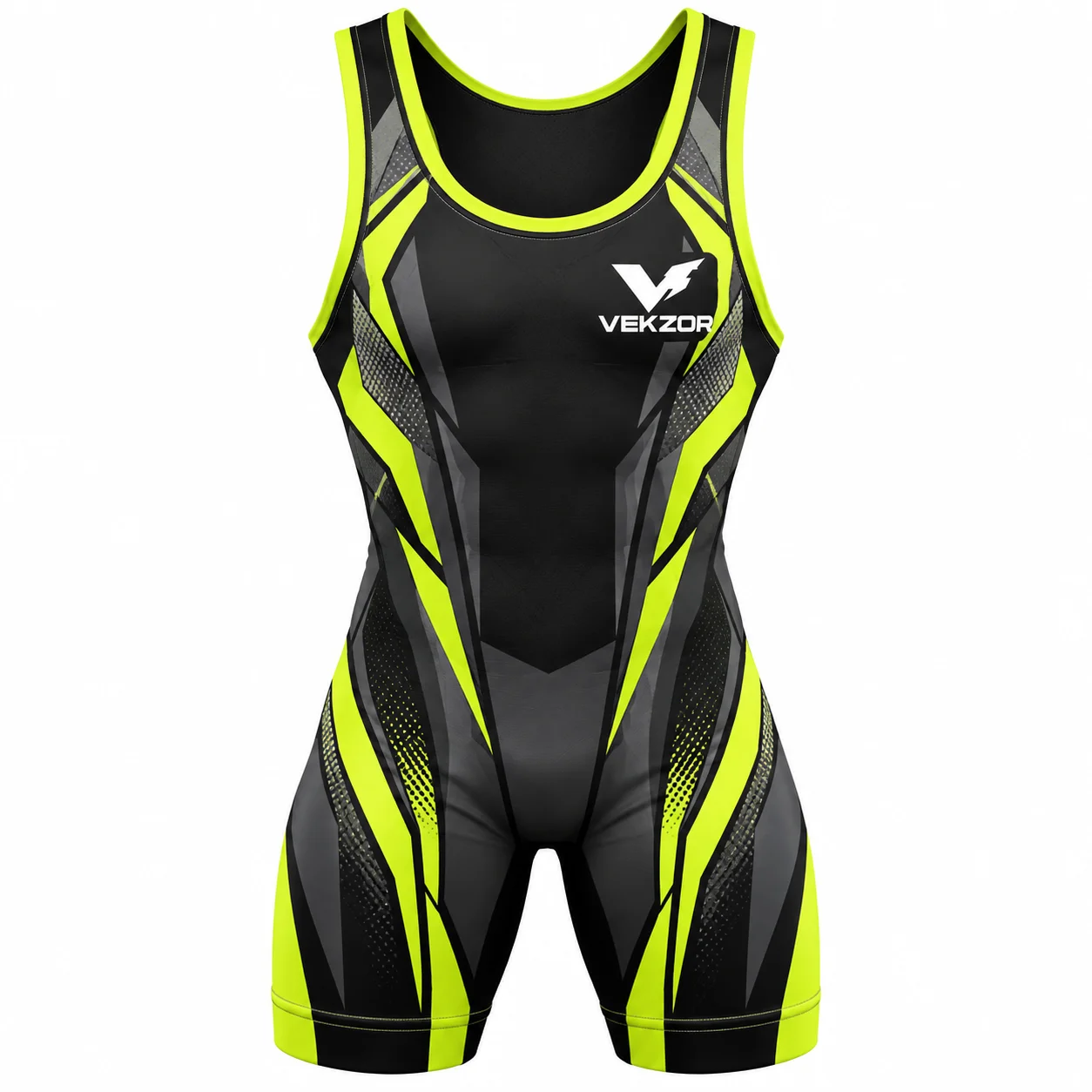 VEKZOR Weightlifting Singlet (IPF Style) - Front Center View with performance cut and chest crest