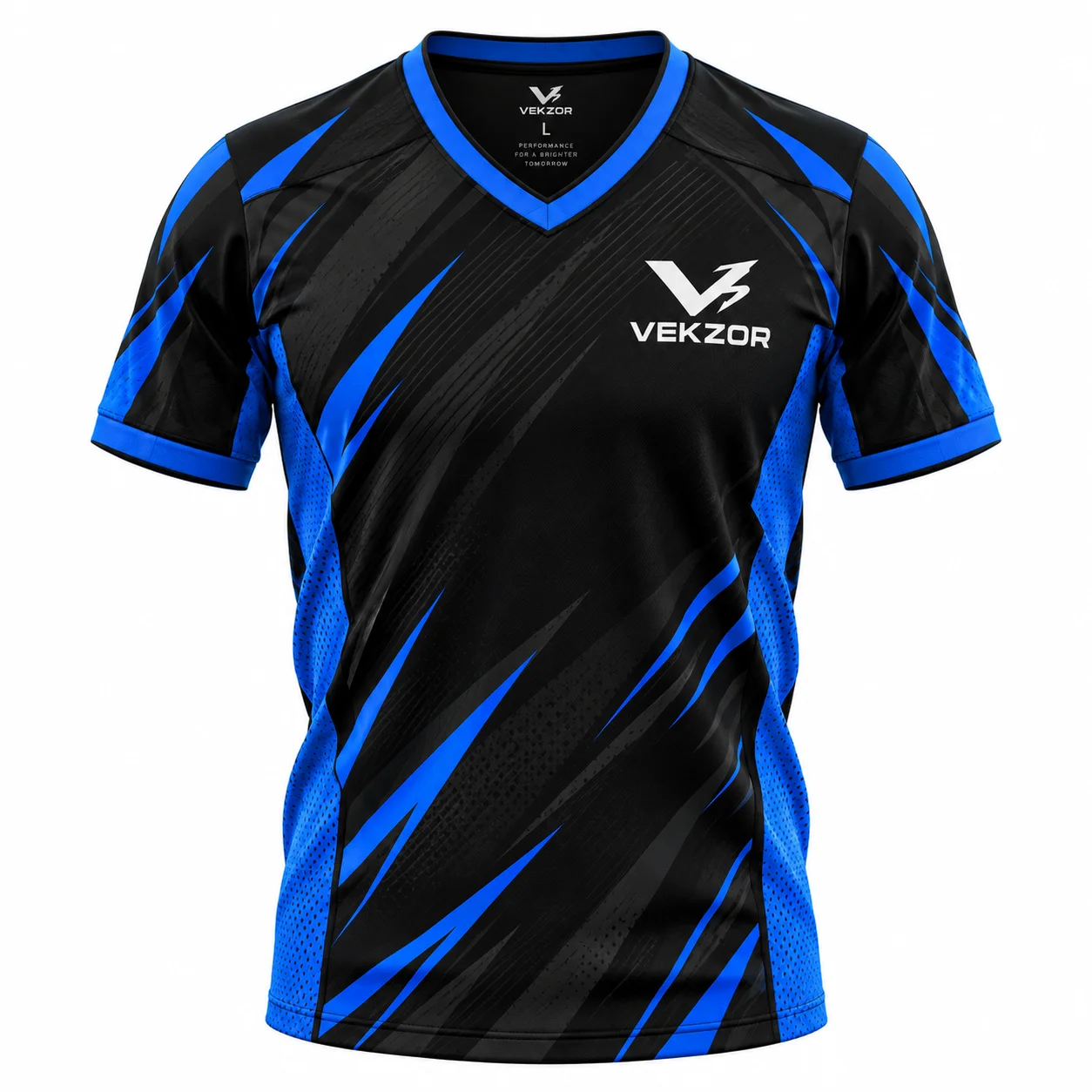 VEKZOR V-Neck Match Day Soccer Top - Front Center View with performance cut and chest crest