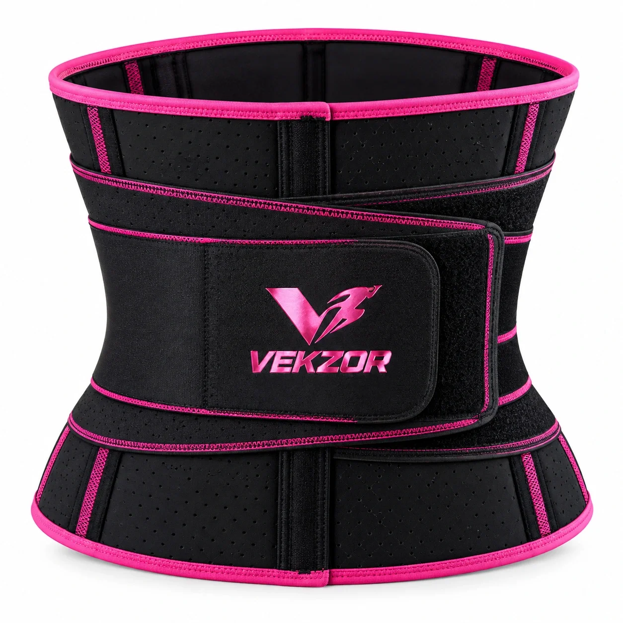 VEKZOR Neoprene Waist Trainer Belt - Front Center View with performance cut and chest crest