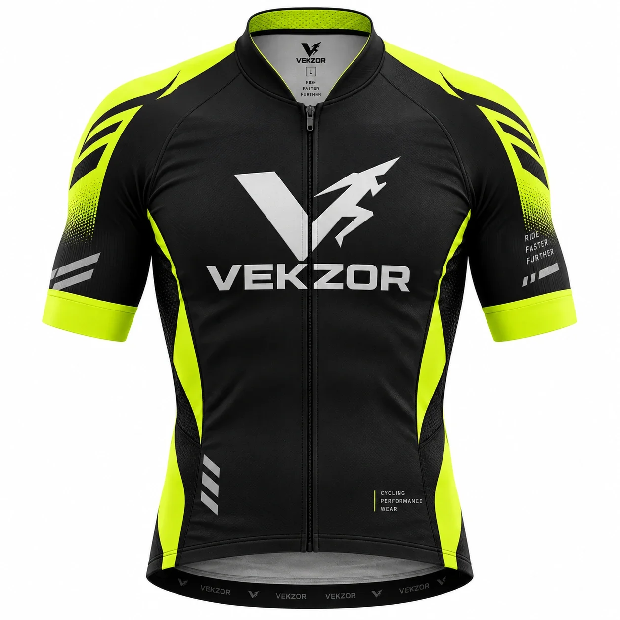 VEKZOR Aero Short-Sleeve Cycling Jersey - Front Center View with performance cut and chest crest