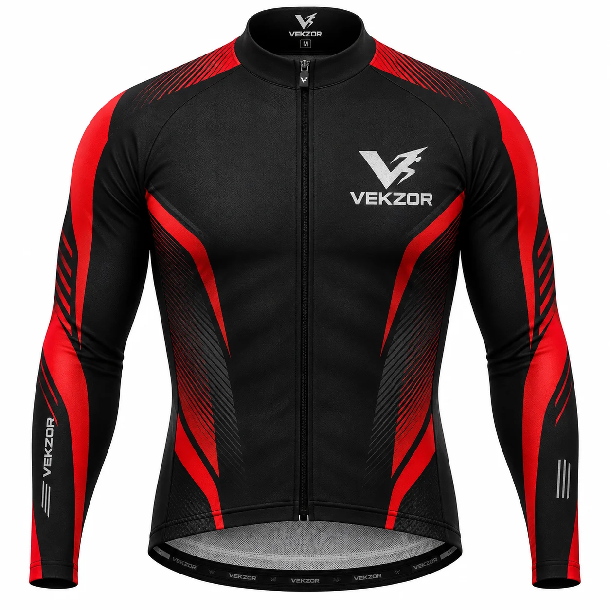 VEKZOR Thermal Long-Sleeve Cycling Jersey - Front Center View with performance cut and chest crest
