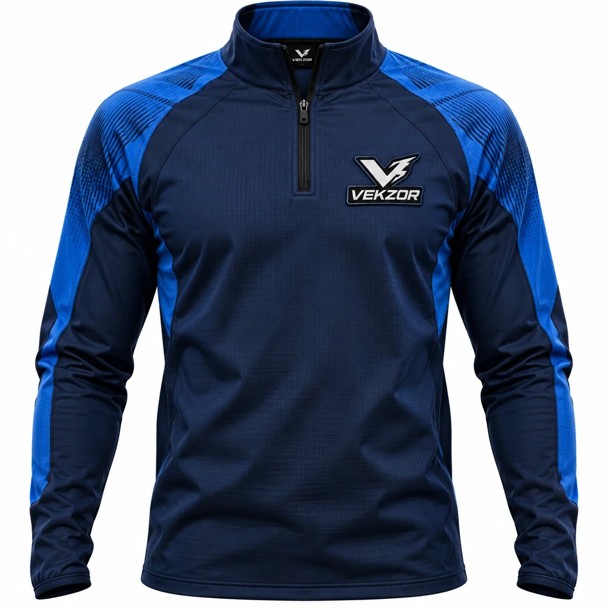 VEKZOR Quarter-Zip Soccer Training Top - Front Center View with performance cut and chest crest
