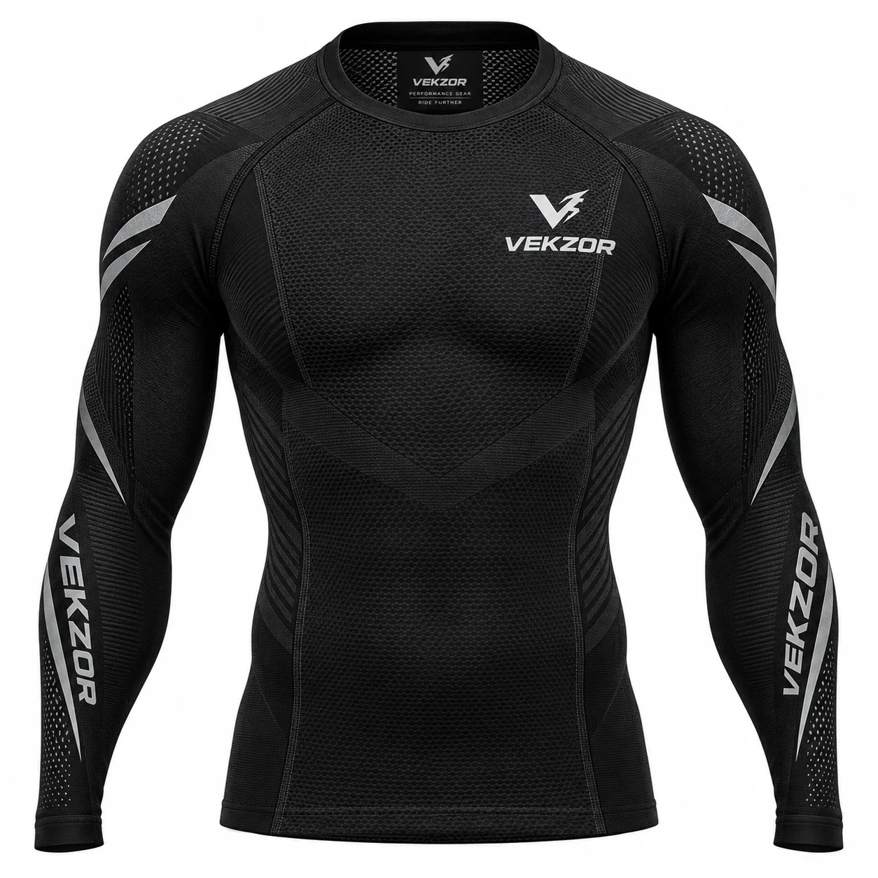 VEKZOR Cycling Base Layer Long-Sleeve - Front Center View with performance cut and chest crest
