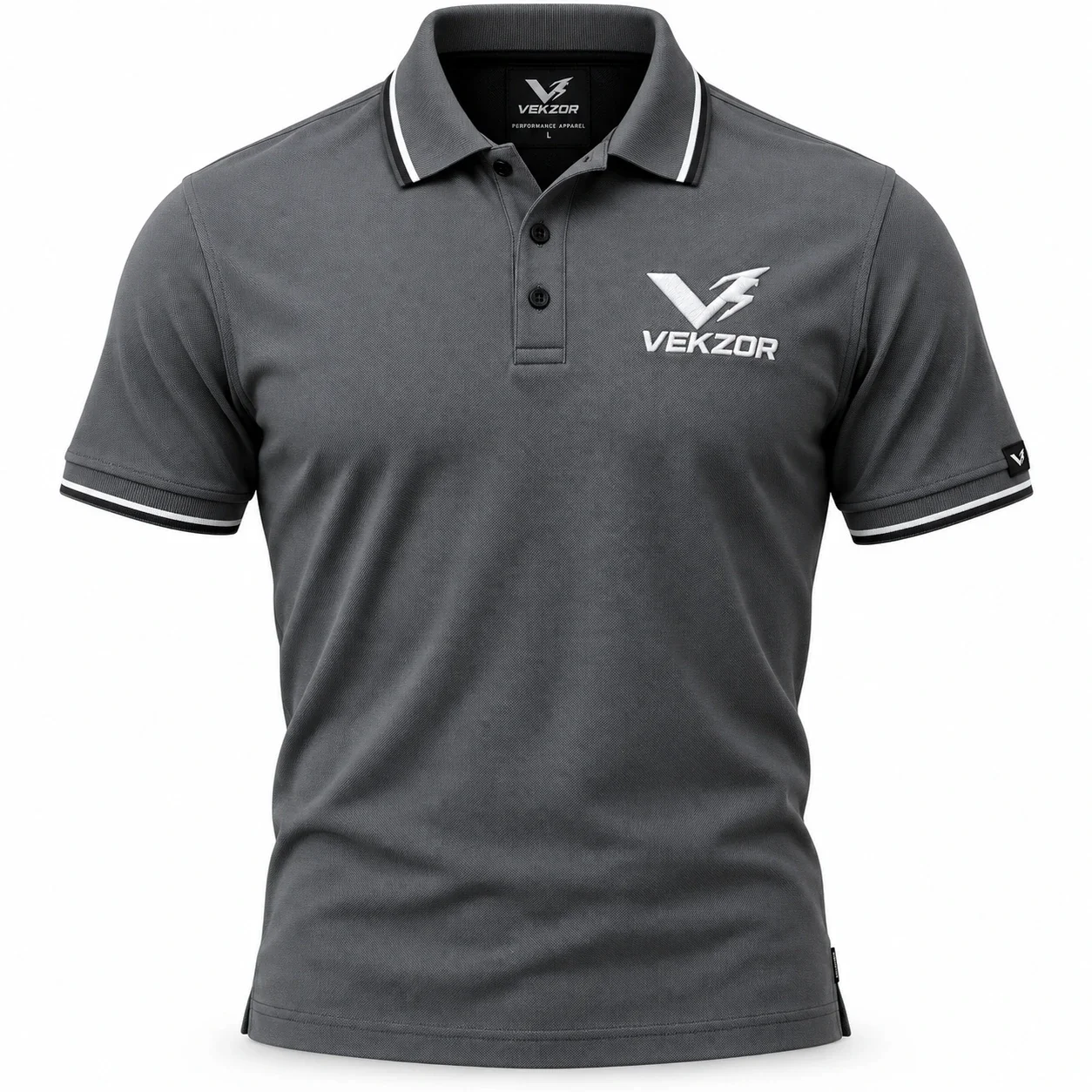 VEKZOR Summit Corporate Polo - Front Center View with performance cut and chest crest