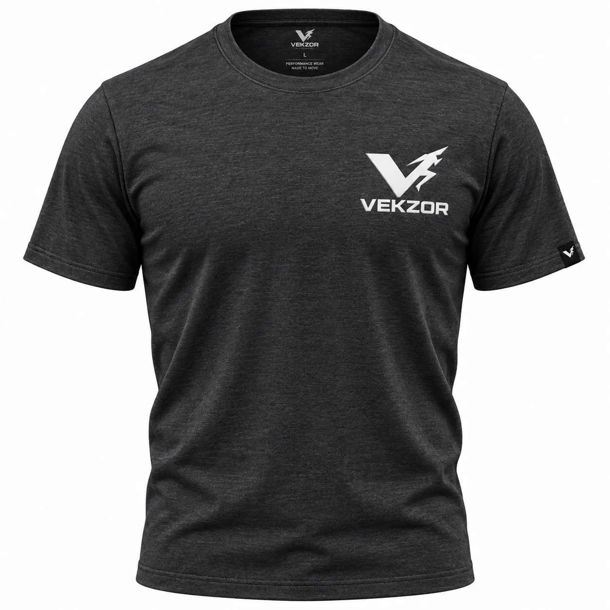 VEKZOR Ledger Corporate Tee - Front Center View with performance cut and chest crest