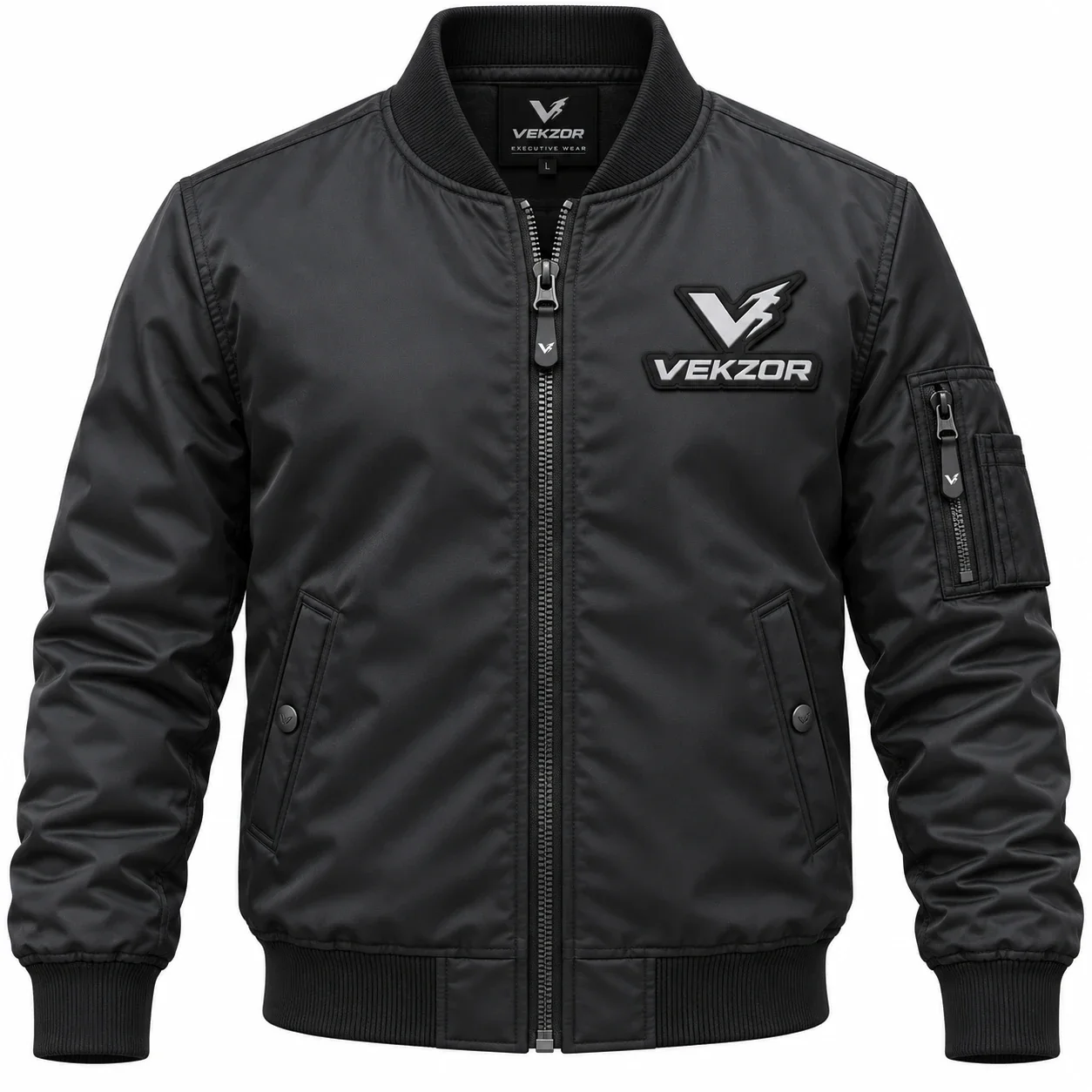 VEKZOR Executive Corporate Bomber Jacket - Front Center View with performance cut and chest crest