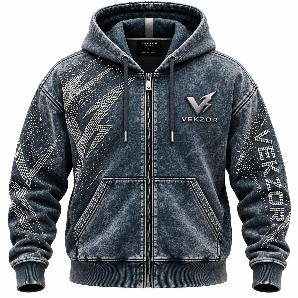 VEKZOR Sun-Faded Heavyweight French Terry Sweatshirt - Front Center View with performance cut and chest crest