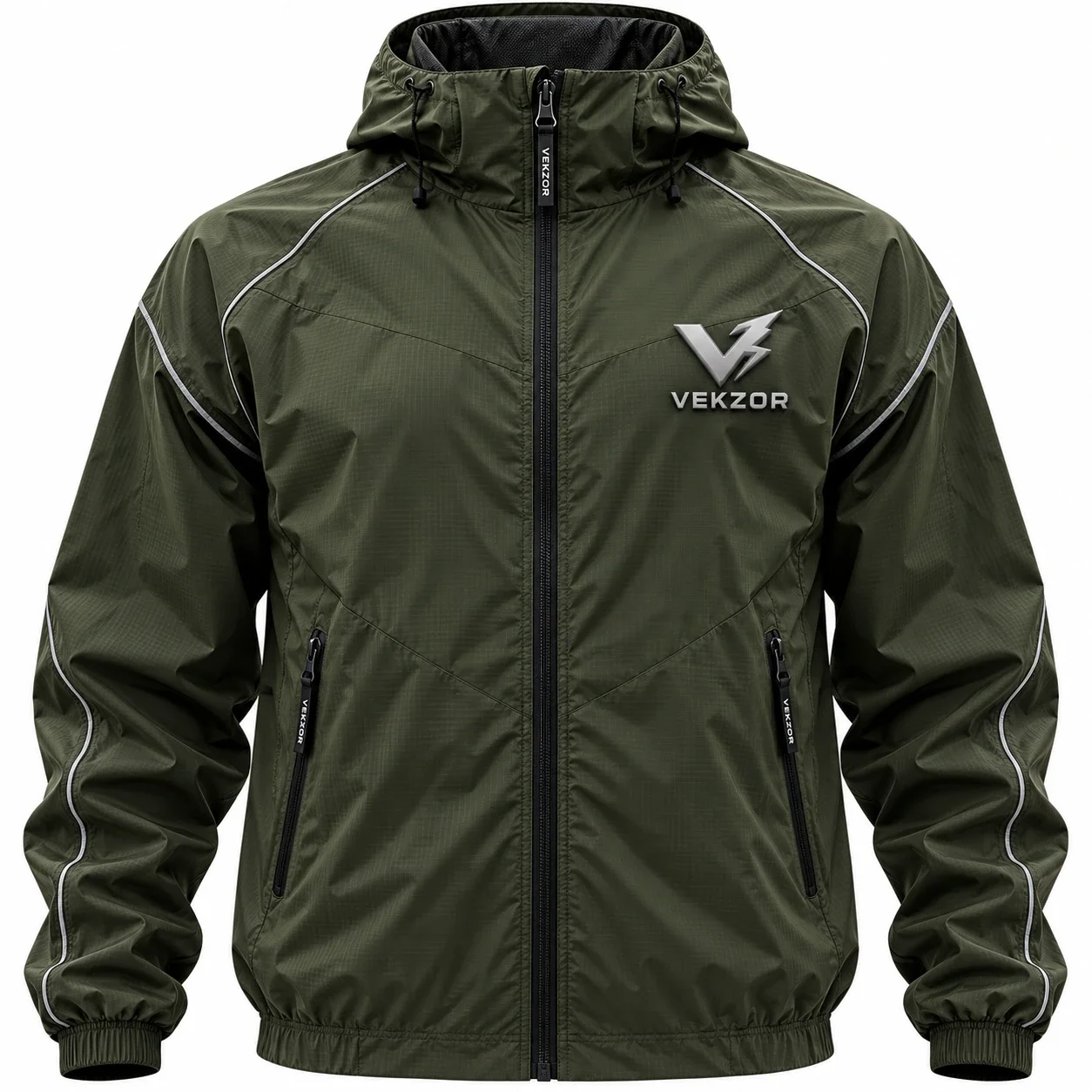 VEKZOR Ridge Windbreaker Jacket - Front Center View with performance cut and chest crest