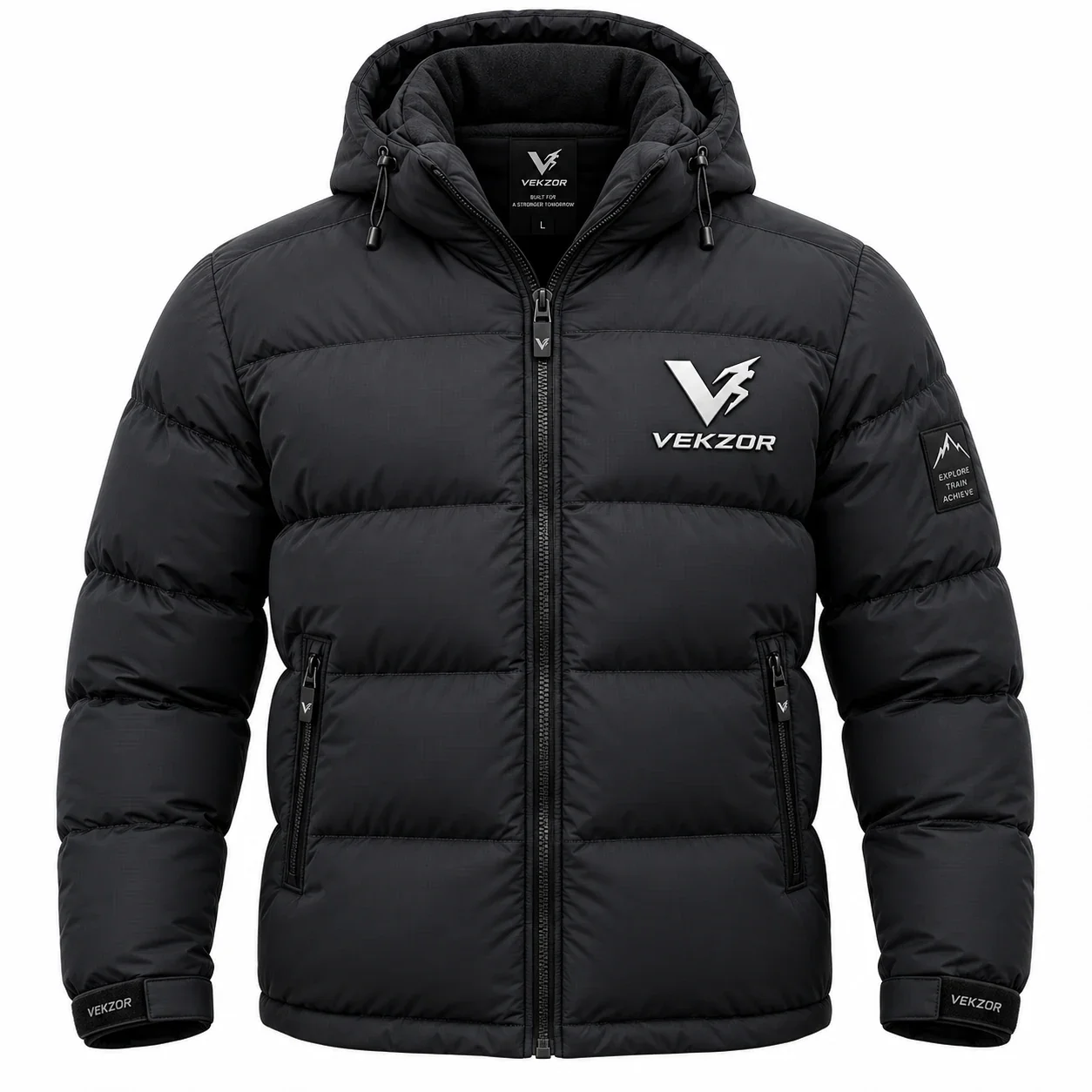 VEKZOR Glacier Puffer Jacket - Front Center View with performance cut and chest crest