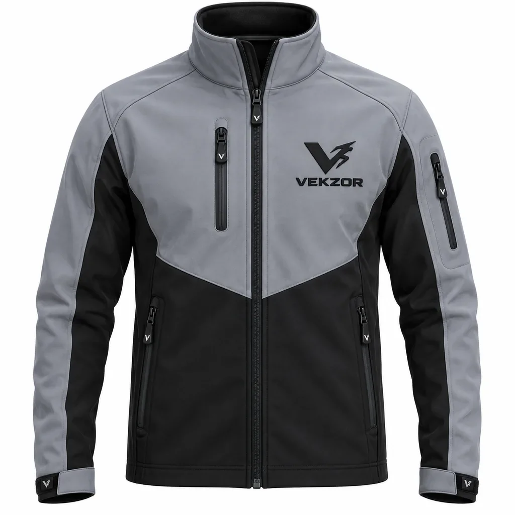 VEKZOR Storm Softshell Jacket - Front Center View with performance cut and chest crest