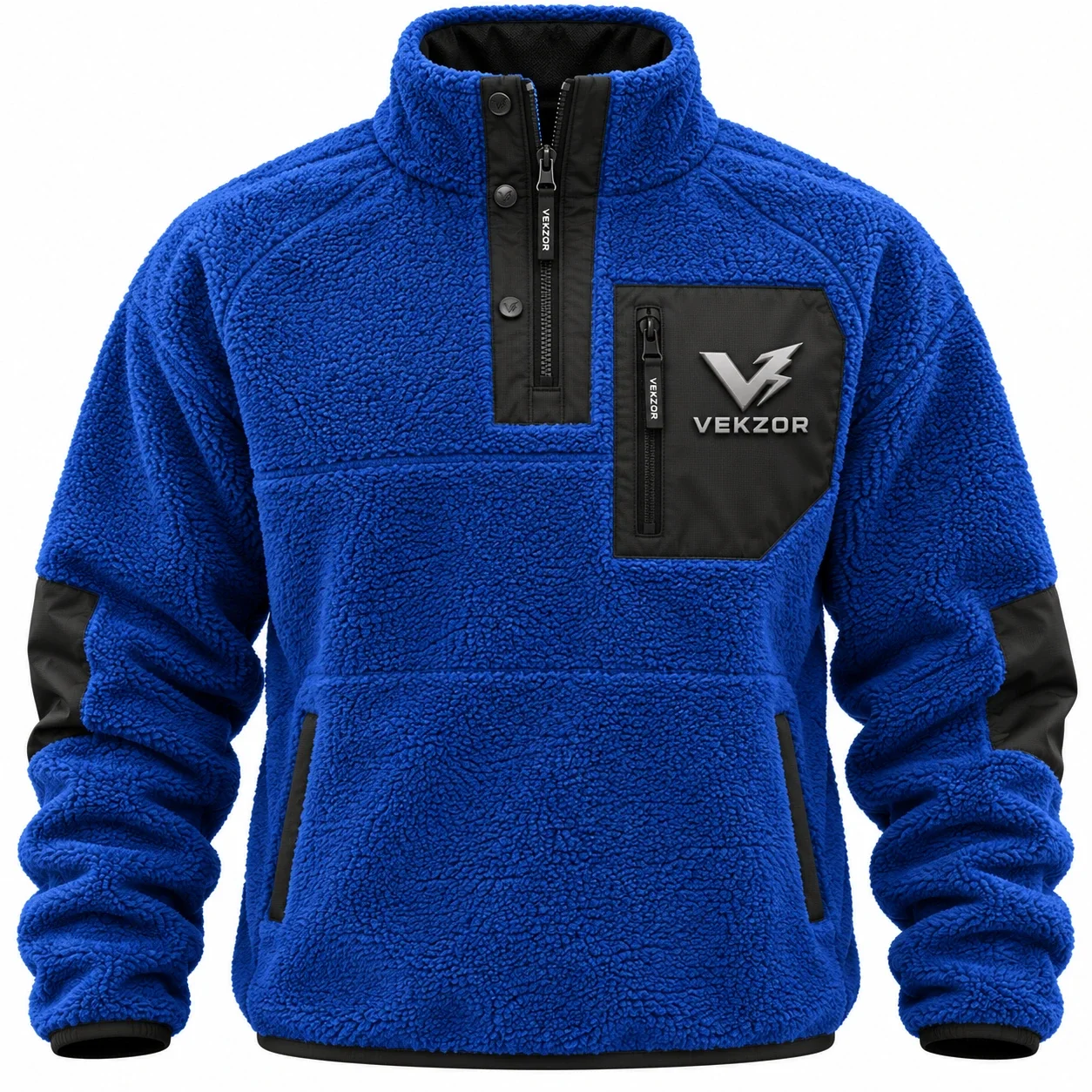 VEKZOR Frost Fleece Pullover Jacket - Front Center View with performance cut and chest crest