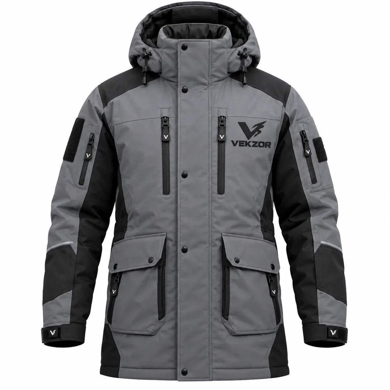 VEKZOR Blizzard Expedition Parka - Front Center View with performance cut and chest crest