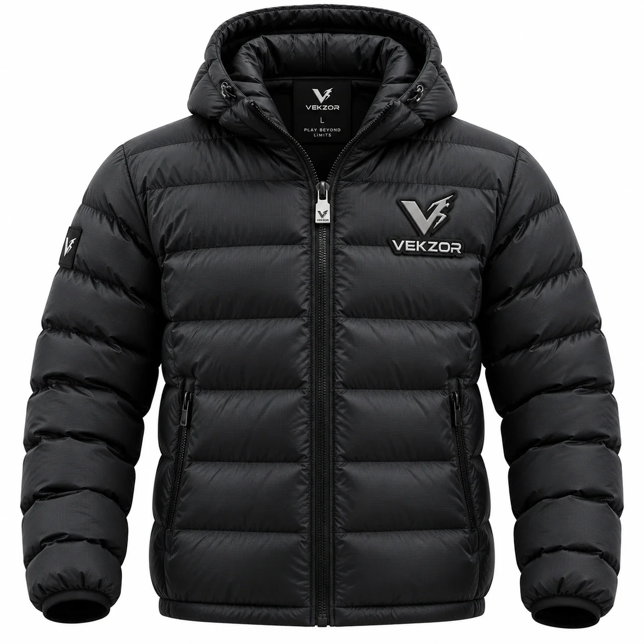 VEKZOR Lightweight Packable Down Jacket - Front Center View with performance cut and chest crest