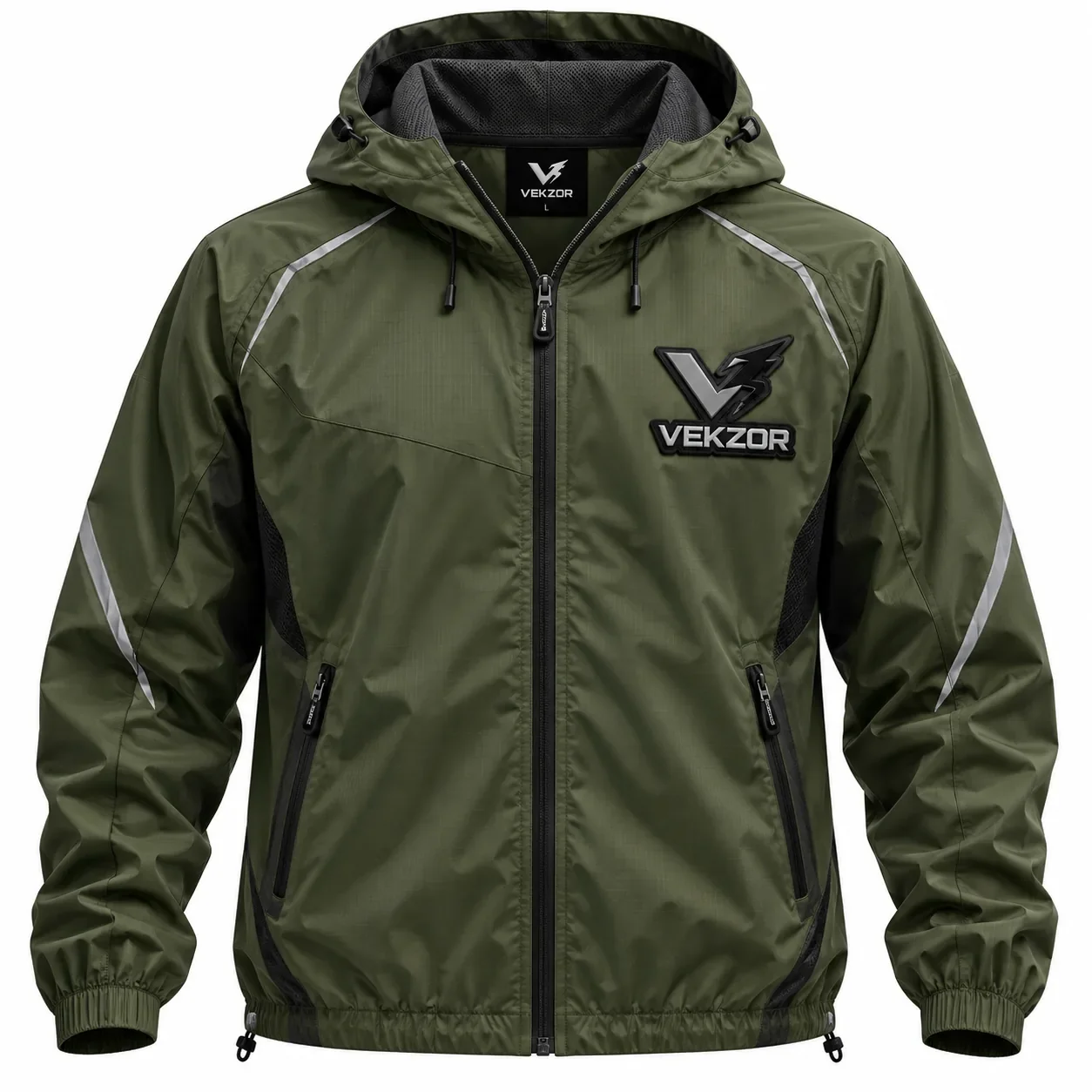 VEKZOR Breathable Mesh-Lined Running Jacket - Front Center View with performance cut and chest crest