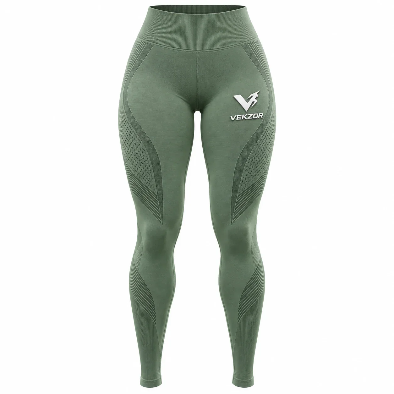 VEKZOR Halo Seamless Leggings - Front Center View with performance cut and chest crest