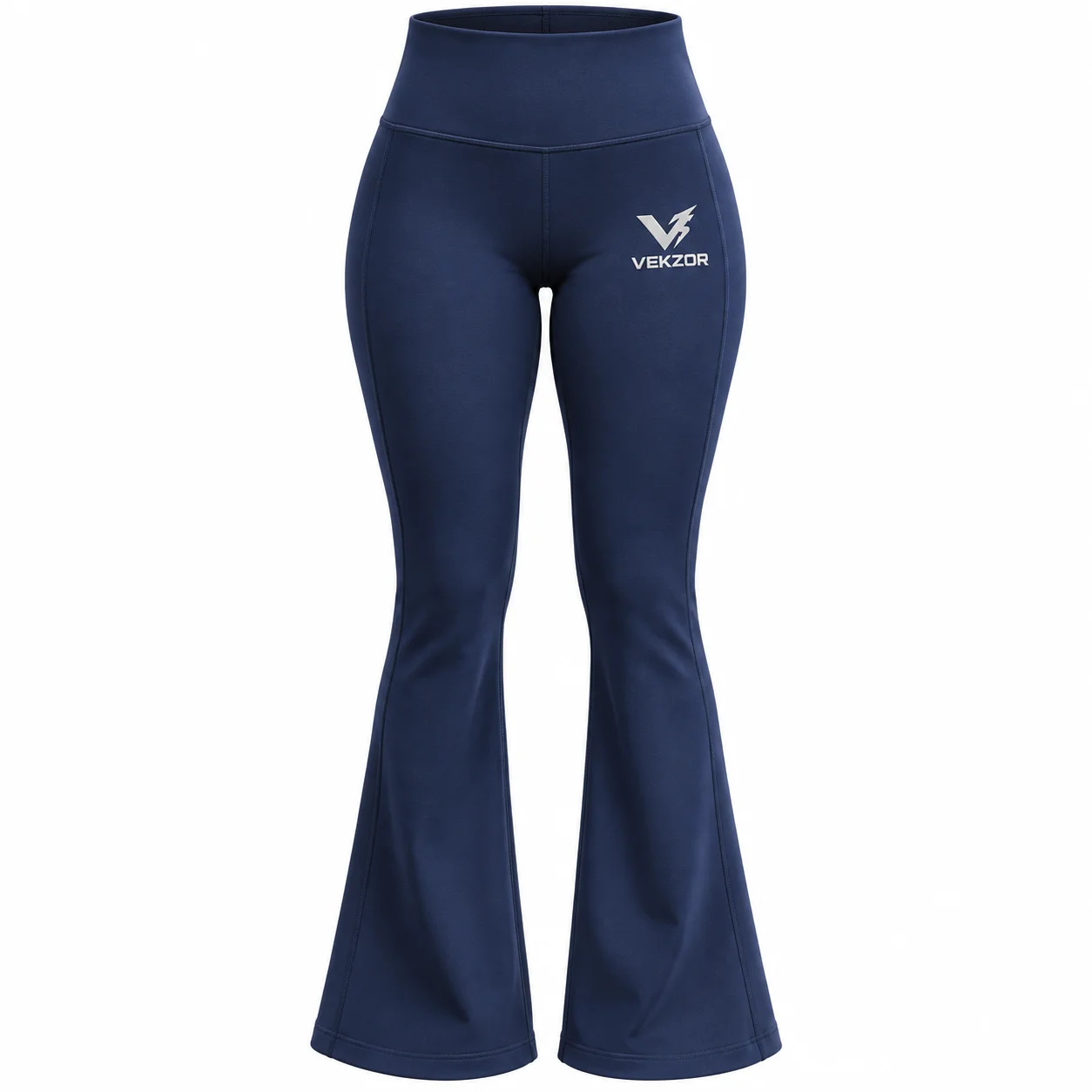 VEKZOR Yoga High-Rise Flare Leggings - Front Center View with performance cut and chest crest
