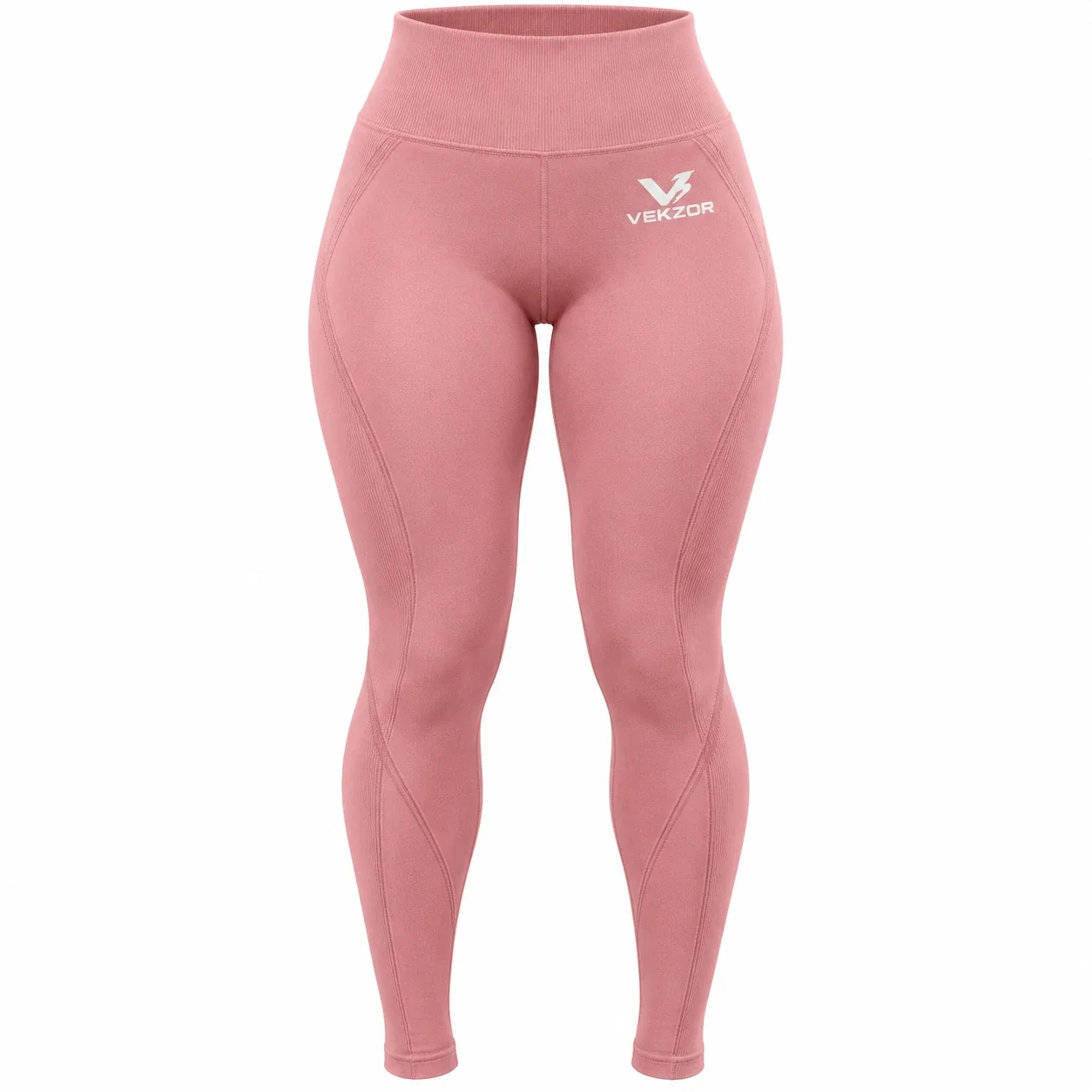VEKZOR Ruched-Seam Booty Scrunch Leggings - Front Center View with performance cut and chest crest