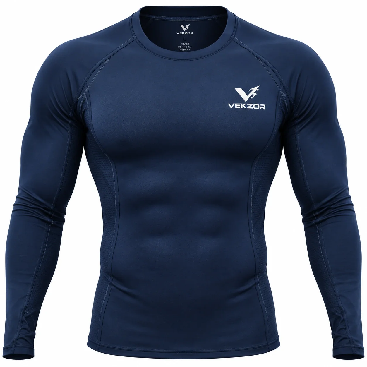 VEKZOR Thermal Compression Top - Front Center View with performance cut and chest crest
