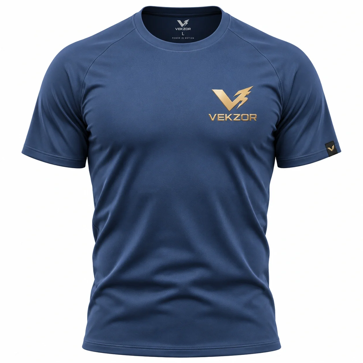 VEKZOR Moisture-Wicking Crewneck Training Tee - Front Center View with performance cut and chest crest