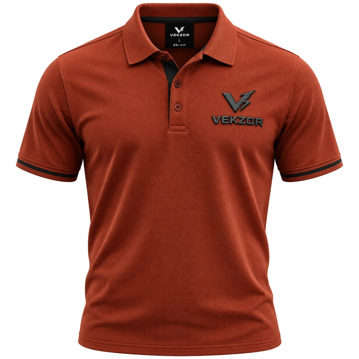 VEKZOR Dri-Fit Golf Polo Shirt - Front Center View with performance cut and chest crest