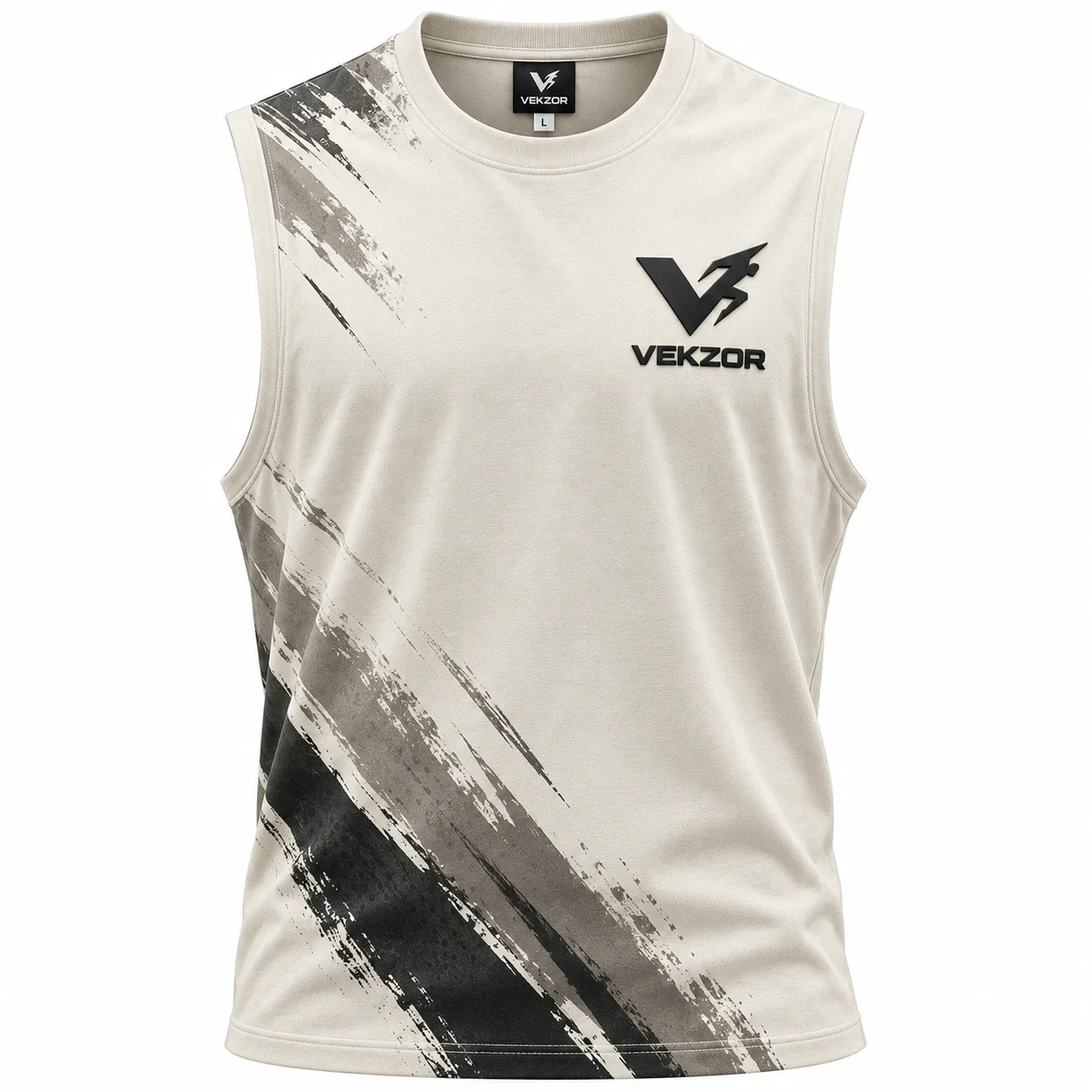 VEKZOR Heavyweight Cotton Streetwear Sleeveless Tee - Front Center View with performance cut and chest crest